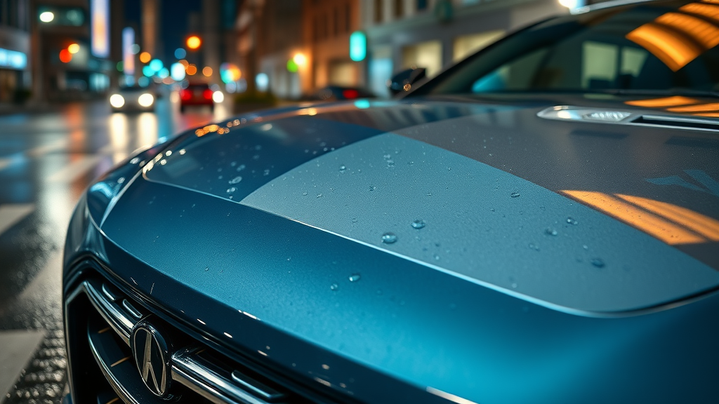 ceramic coating vs wax protected car beading water under city lights
