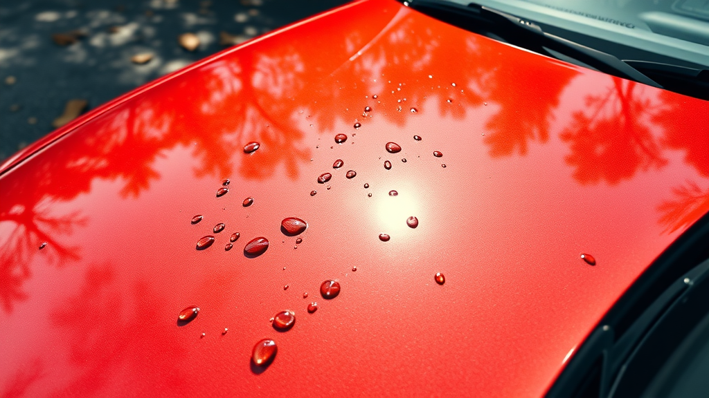 car hood with bird droppings sliding off protected paint, chemical resistance, ceramic coatings, driveway