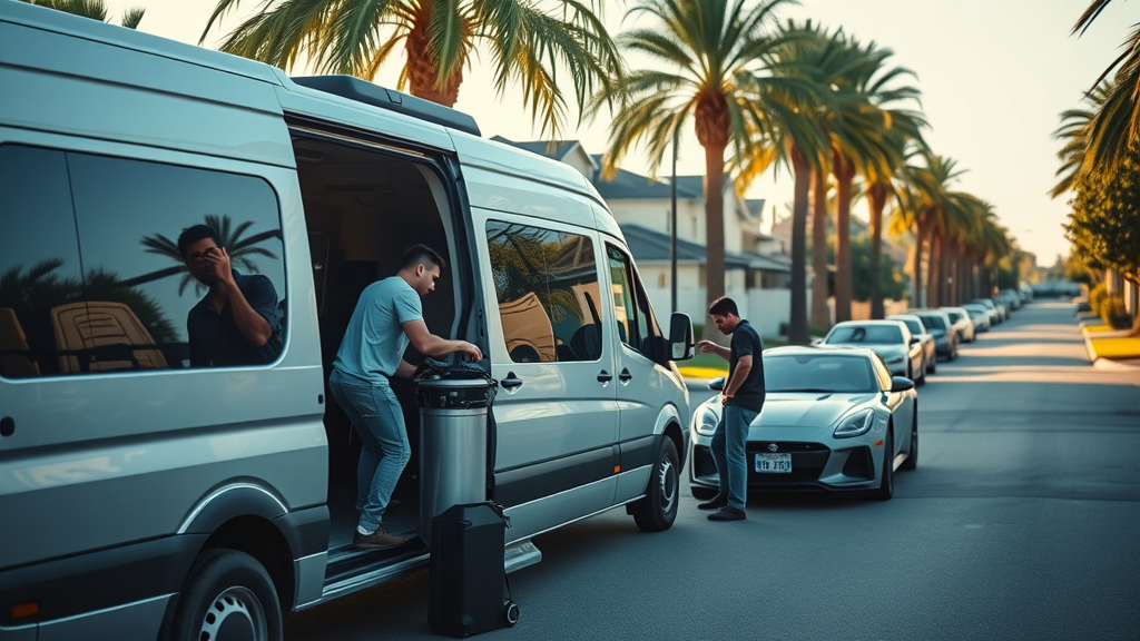 Mobile detailing Orange County van and team prepping at client location