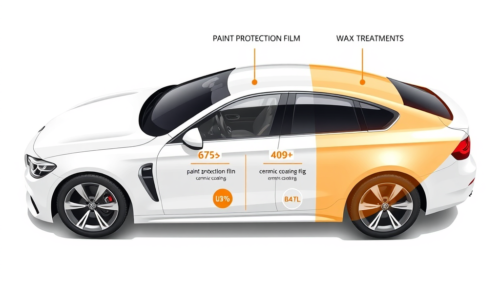 auto paint protection orange california - Infographic of price differences for paint protection film, ceramic coating and wax in Orange CA