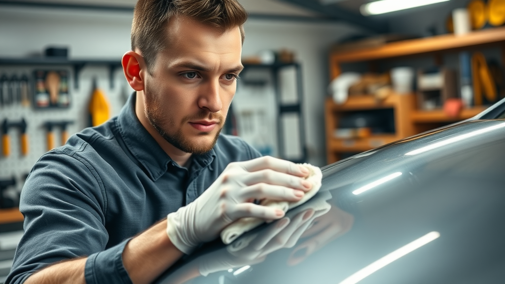 detailer applying ceramic auto coatings with microfiber cloth application process