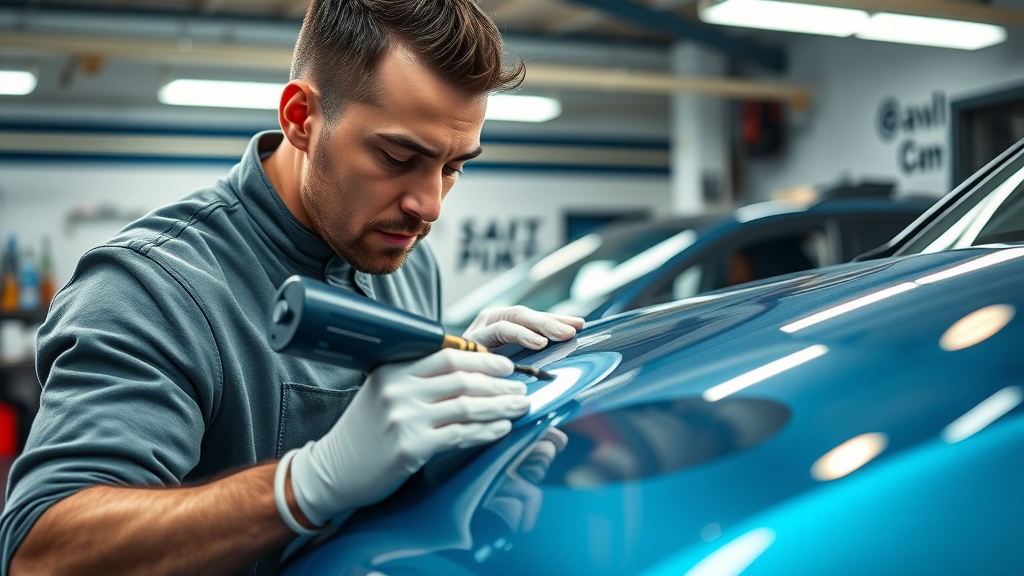 Auto detailer applying ceramic coat - auto detailing Orange CA workshop