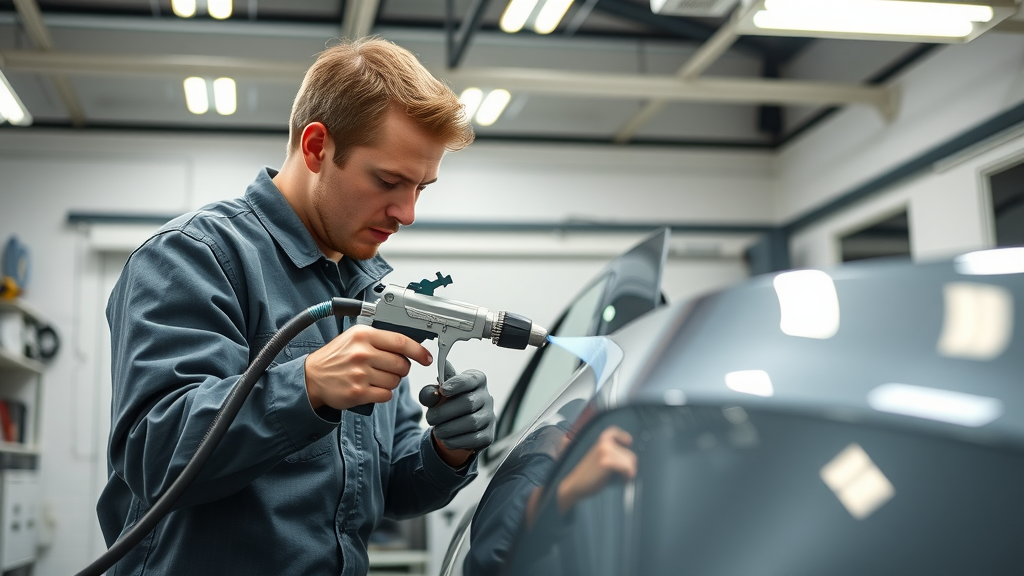 technician applying ceramic coating to vehicle in modern Orange County auto detail shop step by step process