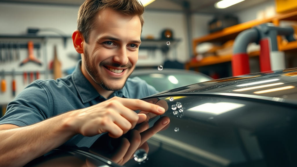 owner inspecting water beading after ceramic coating application