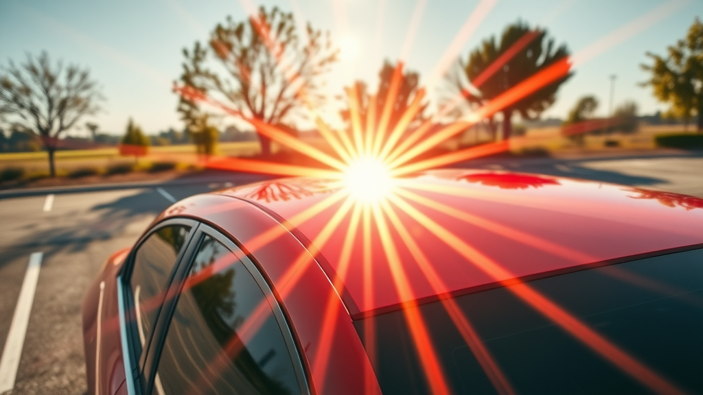 UV rays and intense summer sunlight striking a red car