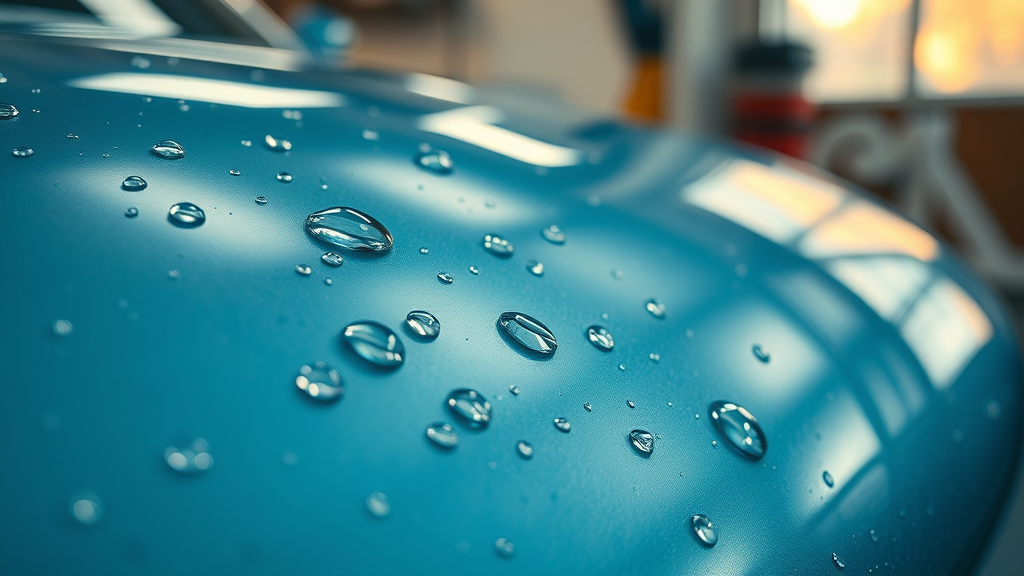 water beading on ceramic coated car surface demonstrating hydrophobic properties