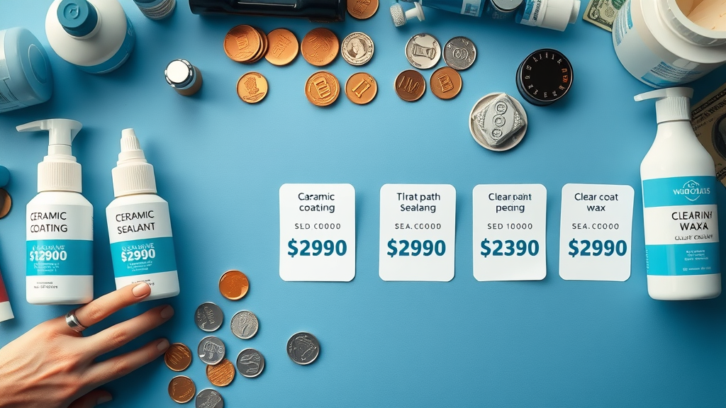 Infographic showing cost breakdown of ceramic coating vs paint sealant, clear coat, and wax for car paint protection