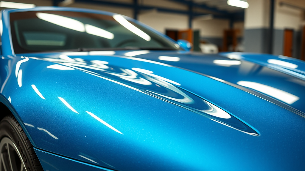 striking glossy sports car exterior showcasing flawless ceramic coating application urban garage background water beads blue silver tones Ceramic Coating Longevity
