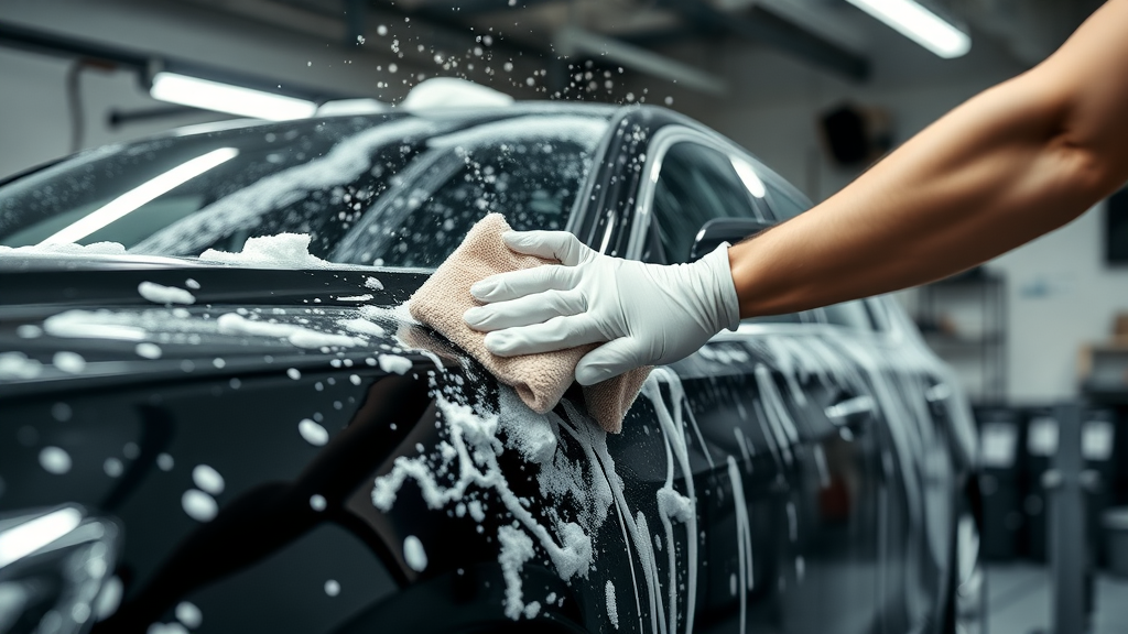 professional car detailer washing luxury sedan with microfiber mitt ceramic coating longevity maintenance proper care