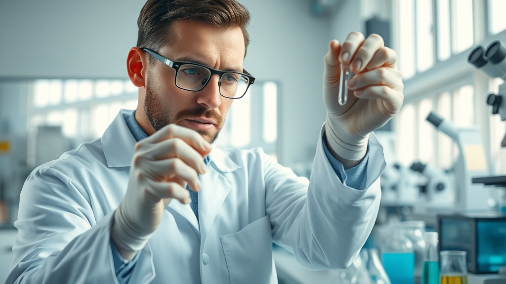 Scientist examining ceramic coating solution on painted car panel in a laboratory