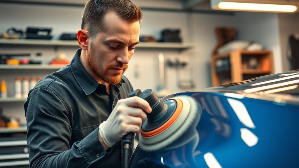 Professional detailer performing paint correction before ceramic coating application