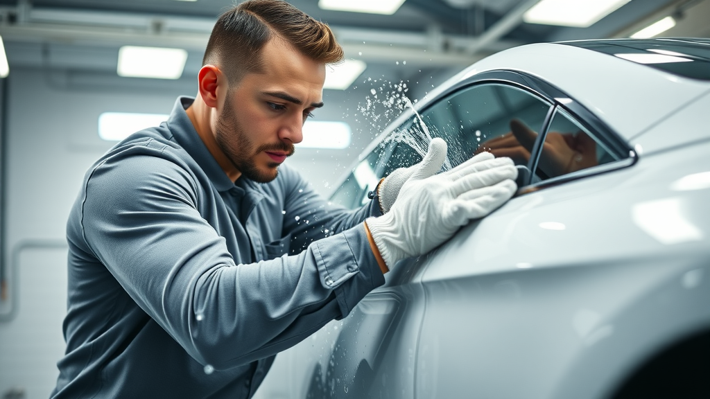 Car wash best practices for ceramic coating aftercare with a technician washing a coated vehicle using microfiber mitts